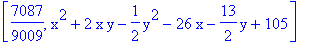 [7087/9009, x^2+2*x*y-1/2*y^2-26*x-13/2*y+105]
